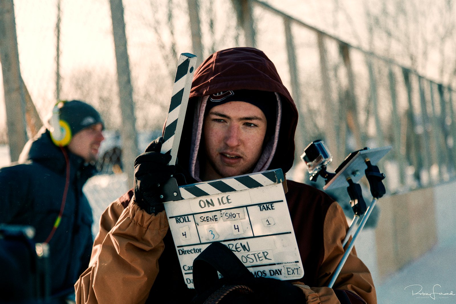 Scene three, take one — a student crew slates the shot