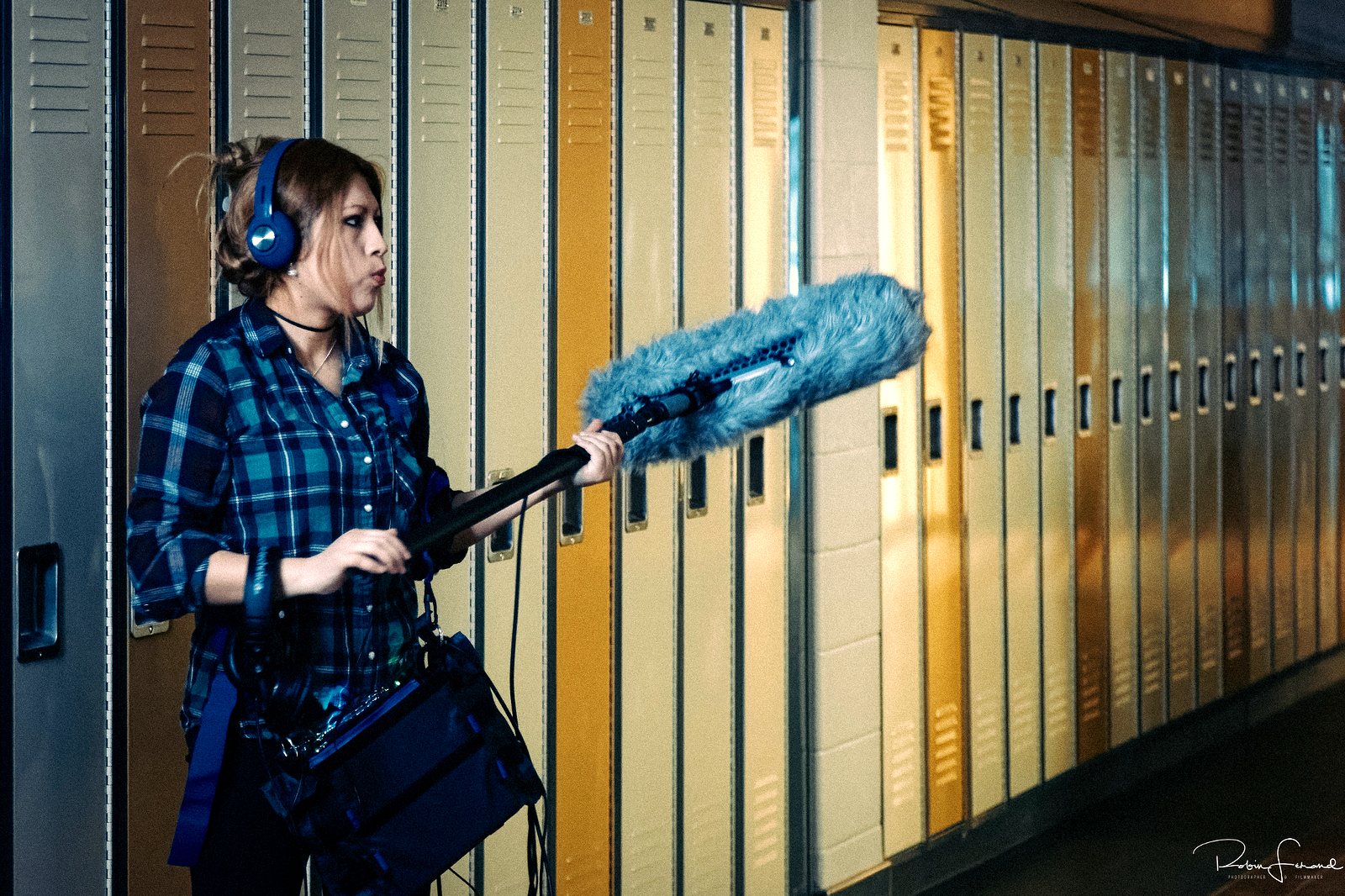 A student records location sound